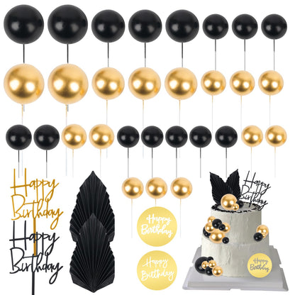 36 PCS Mini Ball Cake Topper Cupcake Insert Acrylic Cake Topper Cake Decorations for Black Boho Wedding Birthday Party Baby Shower Supplies (Black