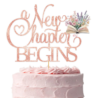 A New Chapter Begins Baby Shower Decorations: 1pcs Glitter Pink A New Chapter Begins Cake Topper Book Cake Decorations Book Themed Baby Shower Bridal