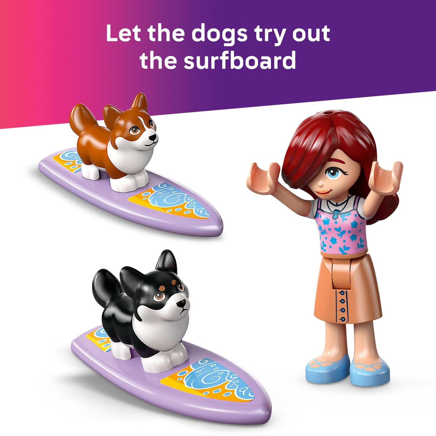 LEGO Friends Surfing Dogs and Scooter Adventure - Building Toy Pretend Play Set for Kids, Girls and Boys, Ages 6+ - with 2 Minidolls and 2 Corgi Toy
