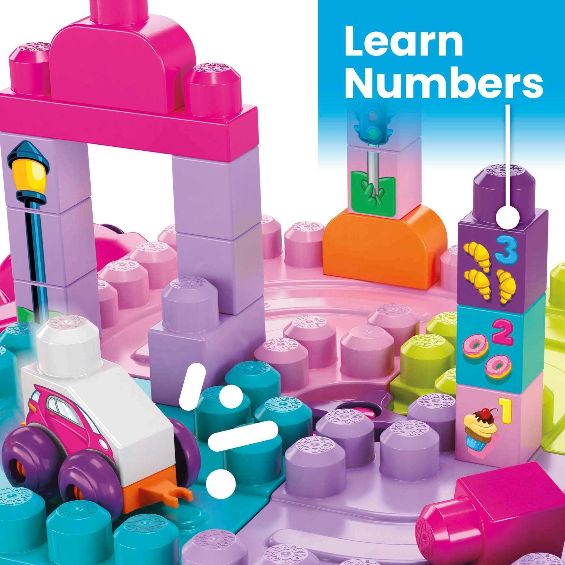 MEGA BLOKS First Builders Build 'n Learn Table Toddler Blocks Set, Pink
