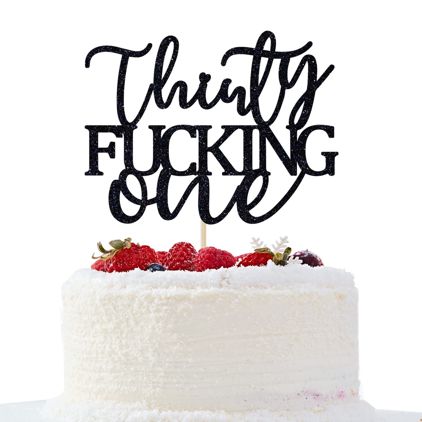 Thirty Fucking One Cake Topper - Happy 31st Birthday Cake Decor - Cheers to 31 Years Birthday Party Decorations Supplies, Black Glitter