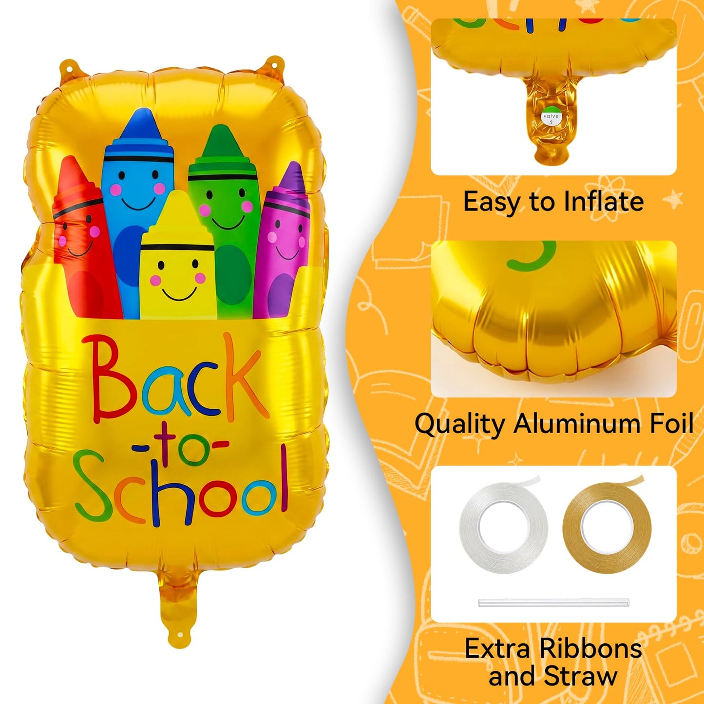 15 Pcs Back to School Balloons First Day of School Decorations Kit with School Bus Pencil Schoolbag & Crayon Box Foil Mylar Balloons for Classroom