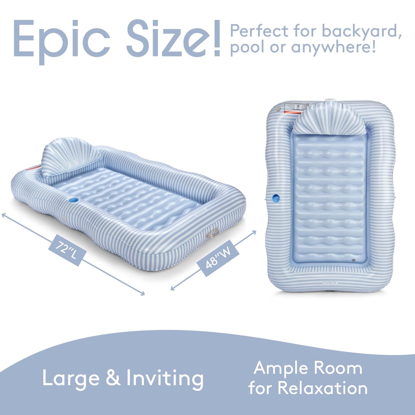 FUNBOY XL Blue Stripe Tanning Pool Float with Pillow & Cup Holder