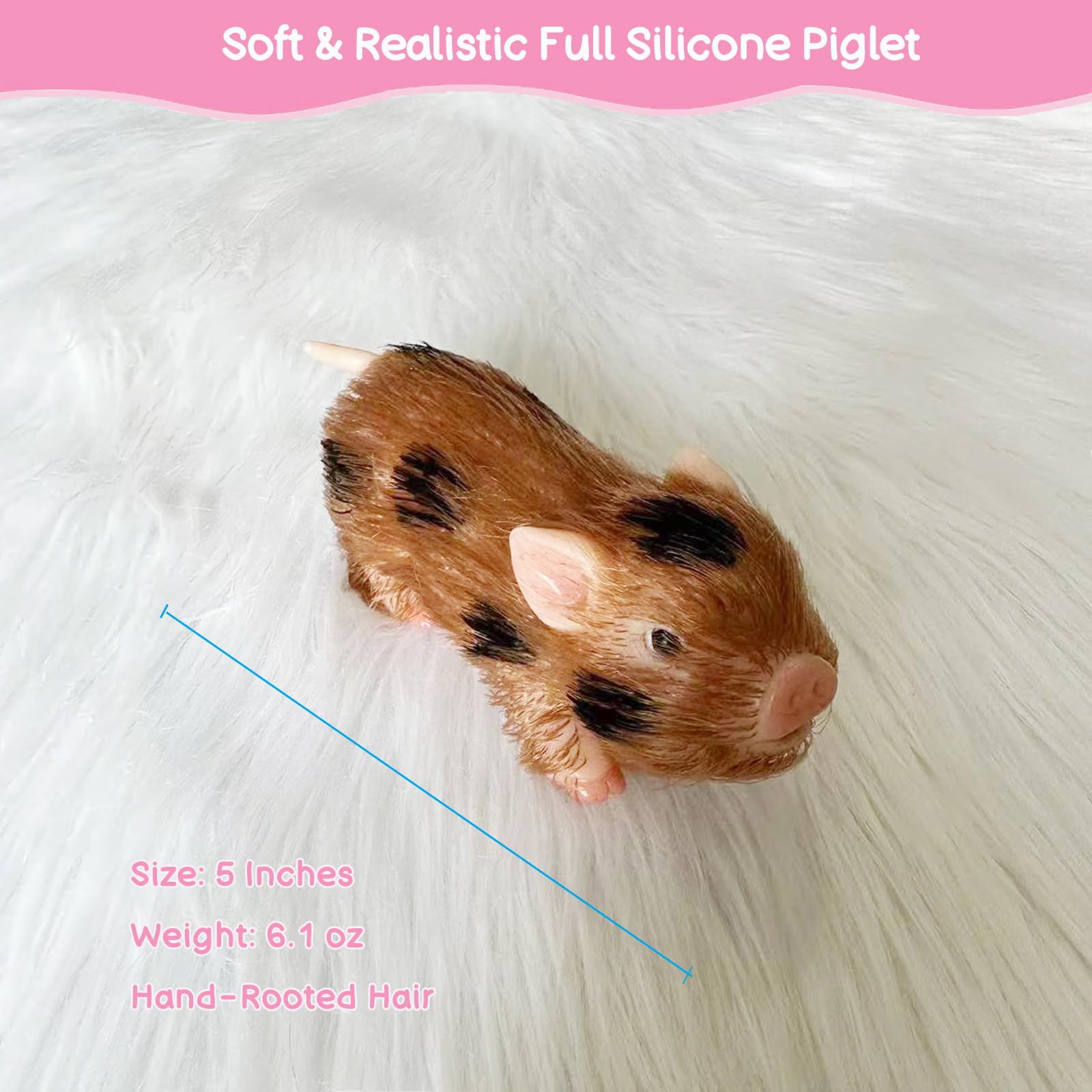 VOLOBE 5 Inches Silicone Piglet, Soft Mini Realistic Silicone Animals with Silicone Piglet Accessories for Kids Boy Girl Birthday (Joy)
