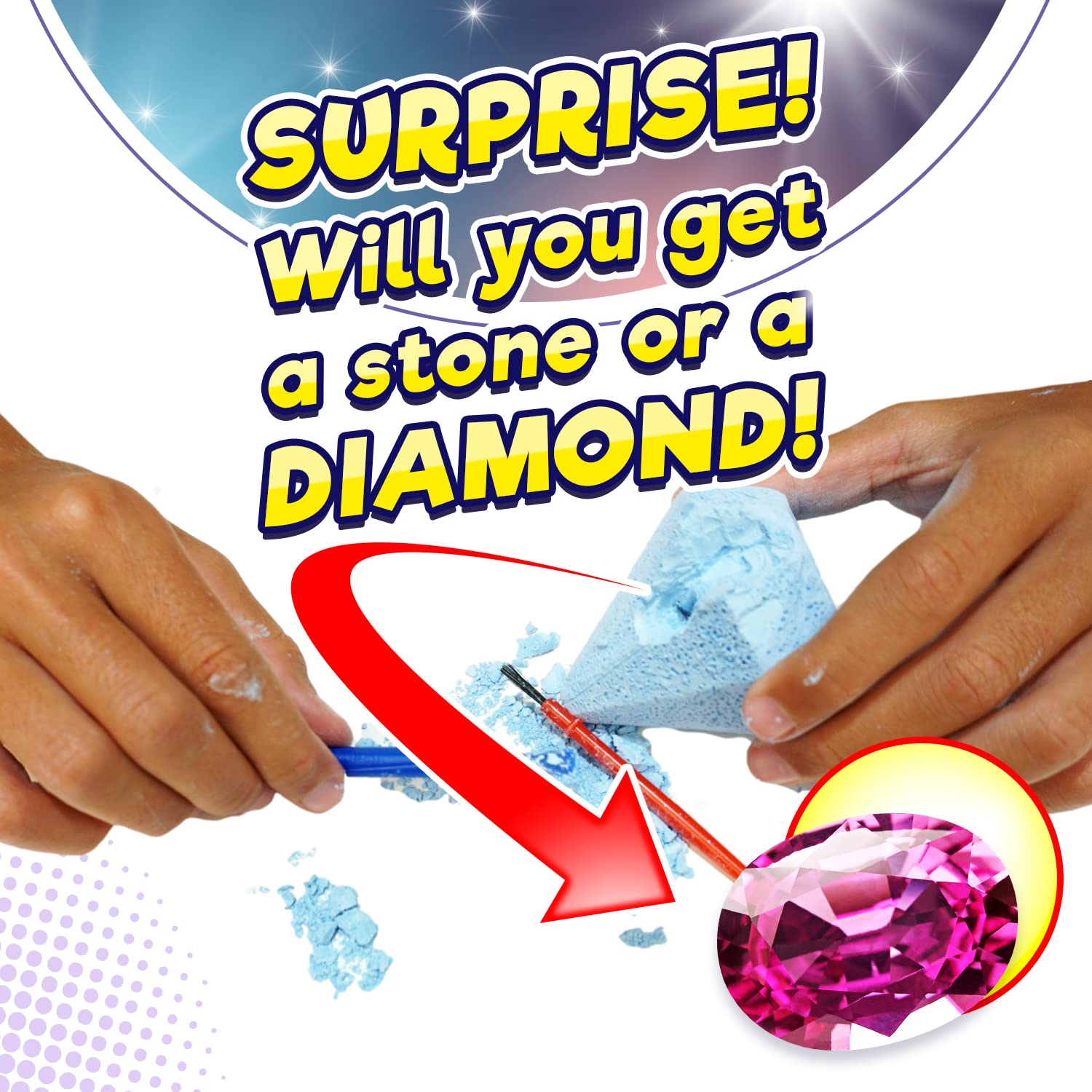 JA-RU Real Diamond Mine Gemstone Dig Kit (2 Packs) Mystery Rock, Minerals, and Gems for Kids | Break Your Own Geodes and a Chance to Get 1 Real