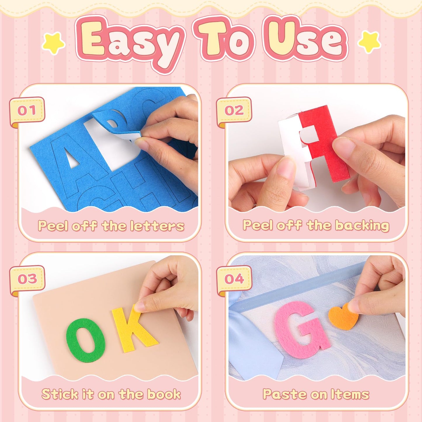 Felt Letters, 315PCS Felt Letter Stickers Large 2 Inch Alphabet Stickers Self Adhesive Colorful Letter and Number Sticker Felt Fabric Letters for DIY