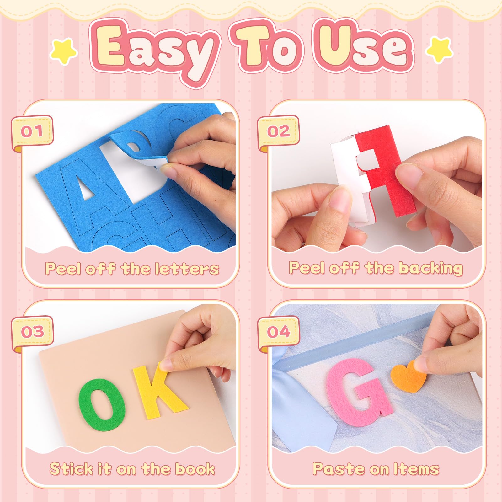Felt Letters, 315PCS Felt Letter Stickers Large 2 Inch Alphabet Stickers Self Adhesive Colorful Letter and Number Sticker Felt Fabric Letters for DIY