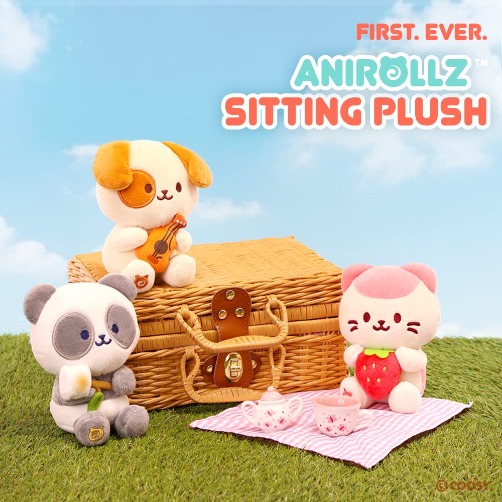 Anirollz Puppiroll Sitting Plush, Kawaii Puppy Dog Holding Guitar, 6"