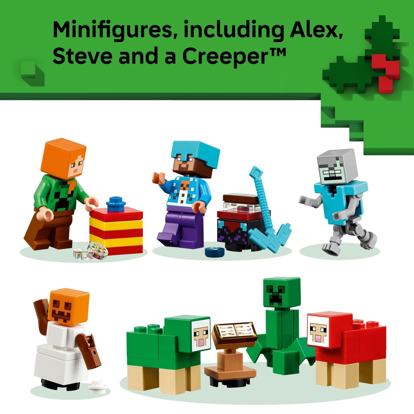 LEGO Minecraft Advent Calendar 2025 Building Toy - Kids Holiday Countdown Set for Boys & Girls, Ages 7+ - 24 Buildable Surprises & 8 Minifigures