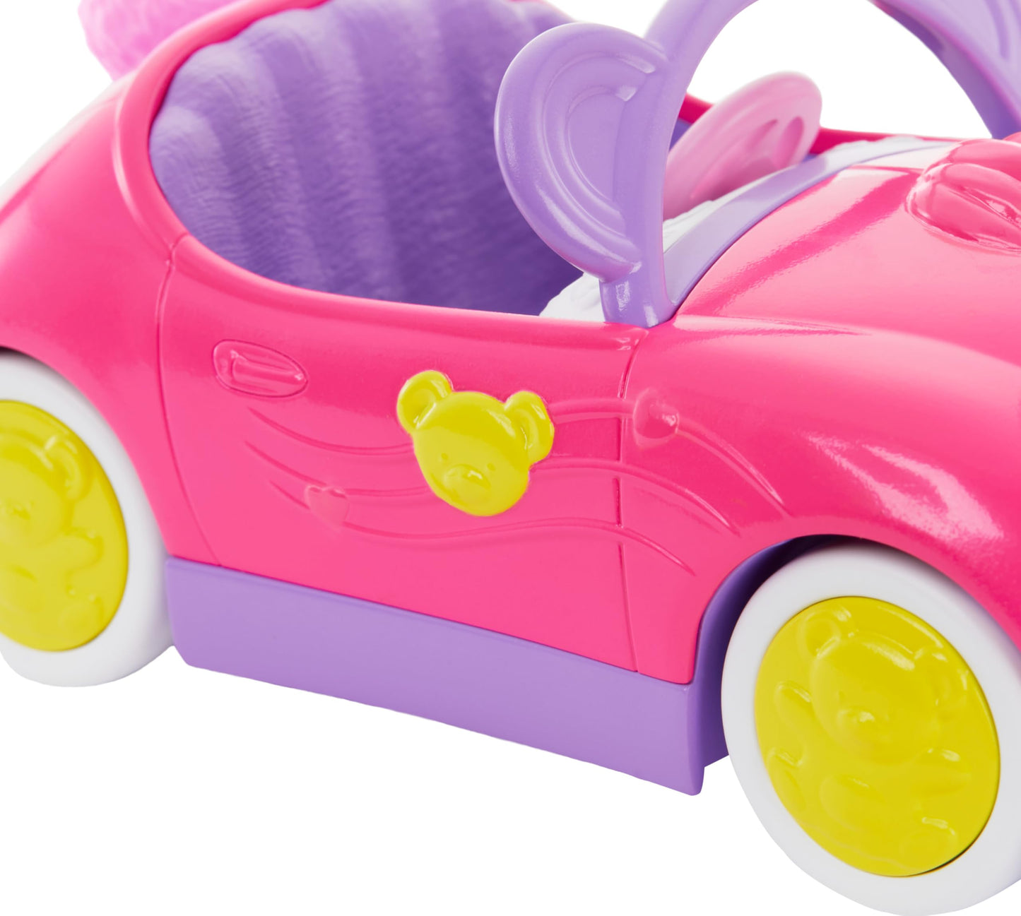 Barbie Chelsea Toy Car Set with Bear-Themed Convertible & Teddy Bear Accessory, Blonde Small Doll Wears Removable Skirt & Shoes
