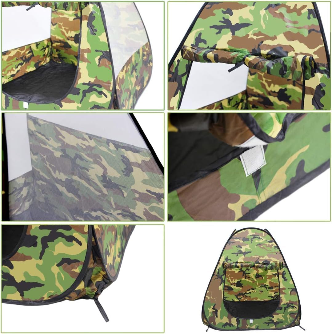 Military Pop Up Play Tent - Collapsible Army Indoor Outdoor Camouflage Playhouse Hunting Toy for Kids