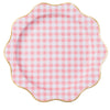 Bonjour Fête Light Pink Gingham Paper Party Plates | Large Disposable Dinner Plates for Valentines Plate, Baby Showers, Spring & Birthday Celebrations