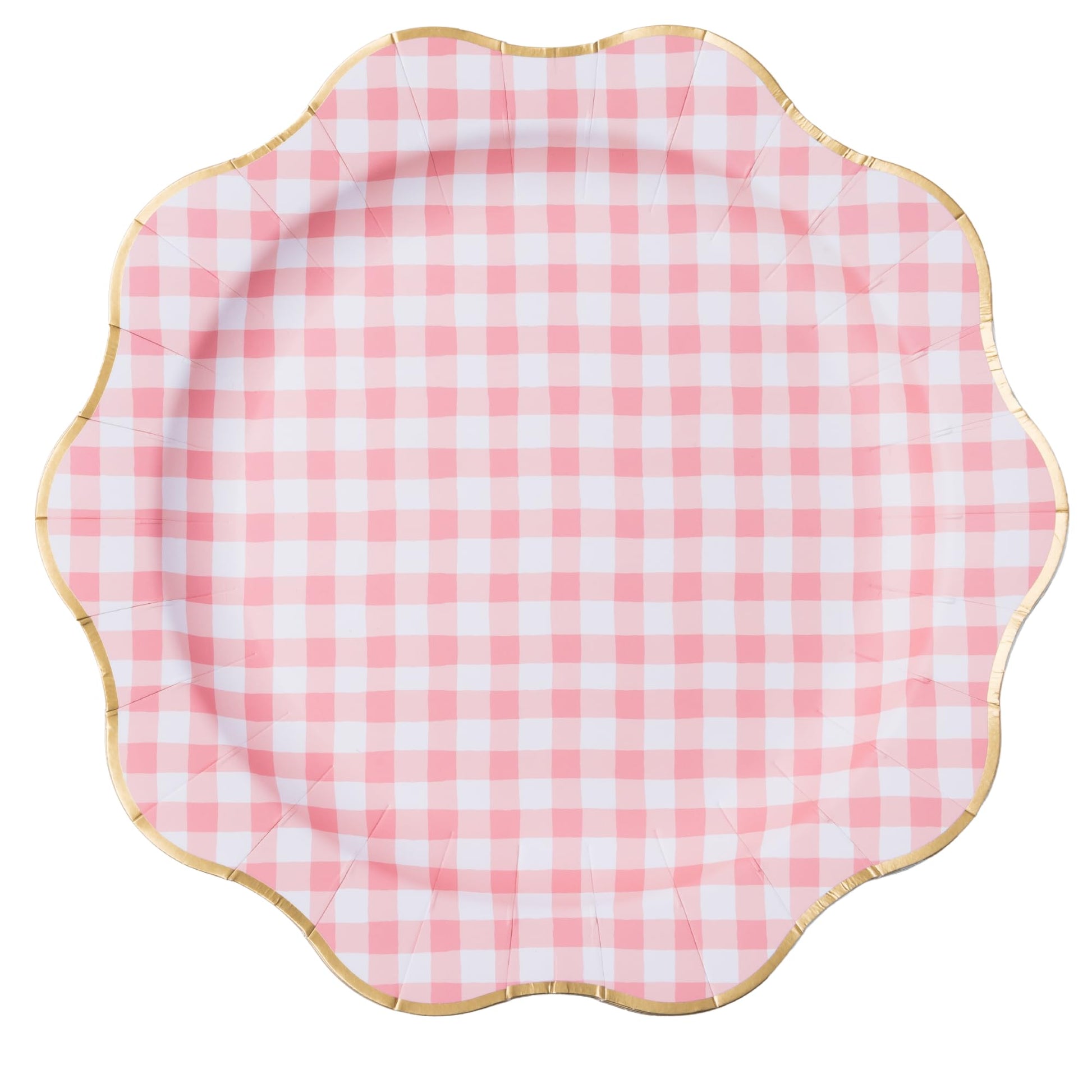 Bonjour Fête Light Pink Gingham Paper Party Plates | Large Disposable Dinner Plates for Valentines Plate, Baby Showers, Spring & Birthday Celebrations