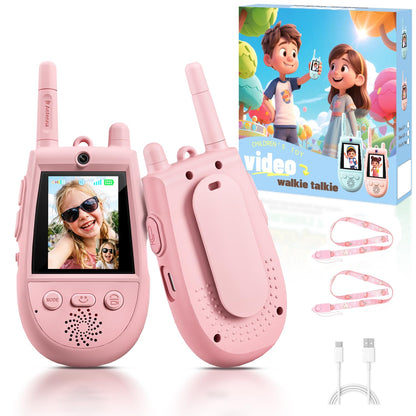 2 Pack Walkie Talkies for Kids, Rechargeable Kids Video Walkie Talkies with Camera & Voice Changer, Long Range Video Chat Toy for Age 3-12, Indoor
