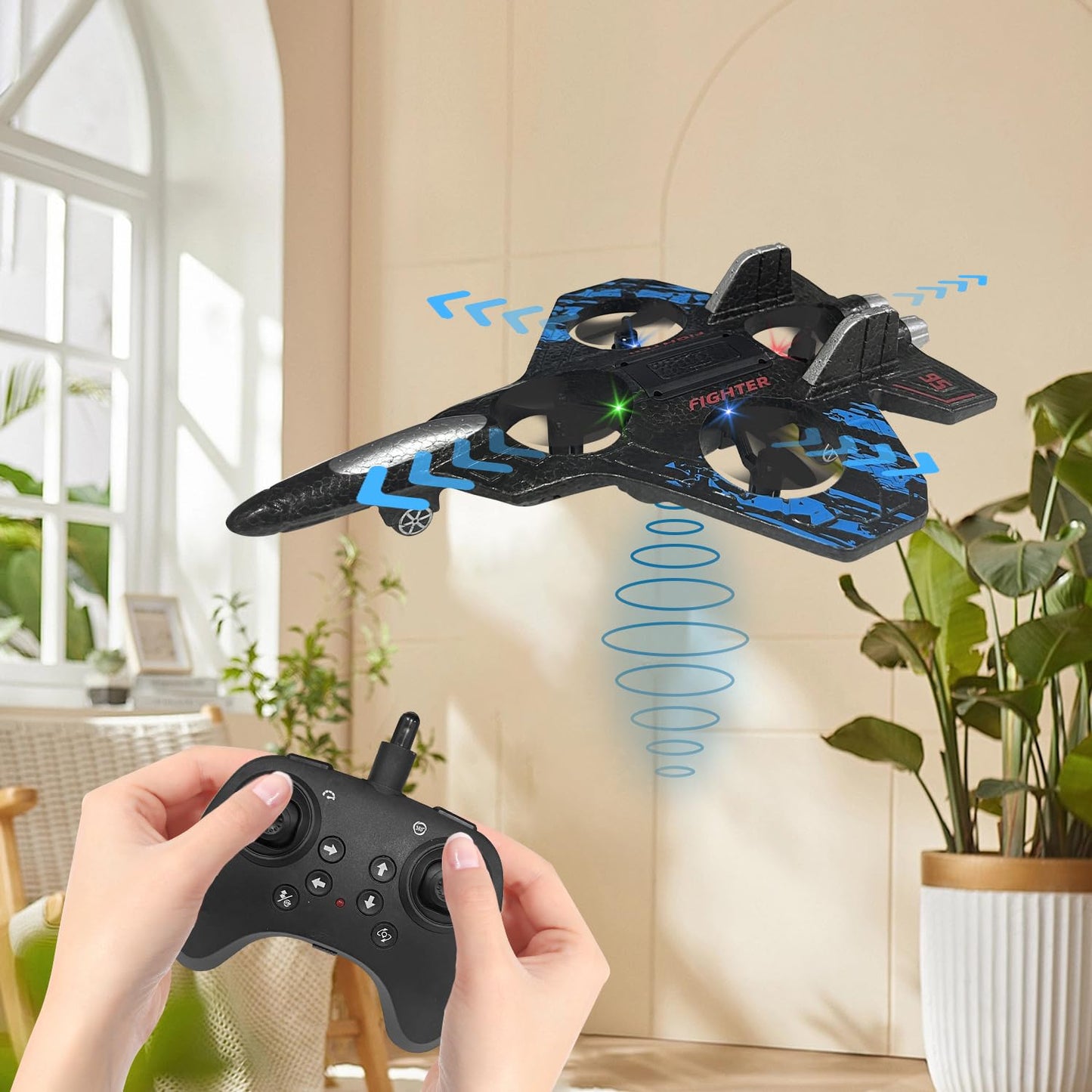 RC Airplane for Kids and Beginners, 2.4GHz Foam Drone Remote Control Airplane Outdoor Flying Toy, 360° Drop-Resistant Stunt Spin Remote Fighter Jet