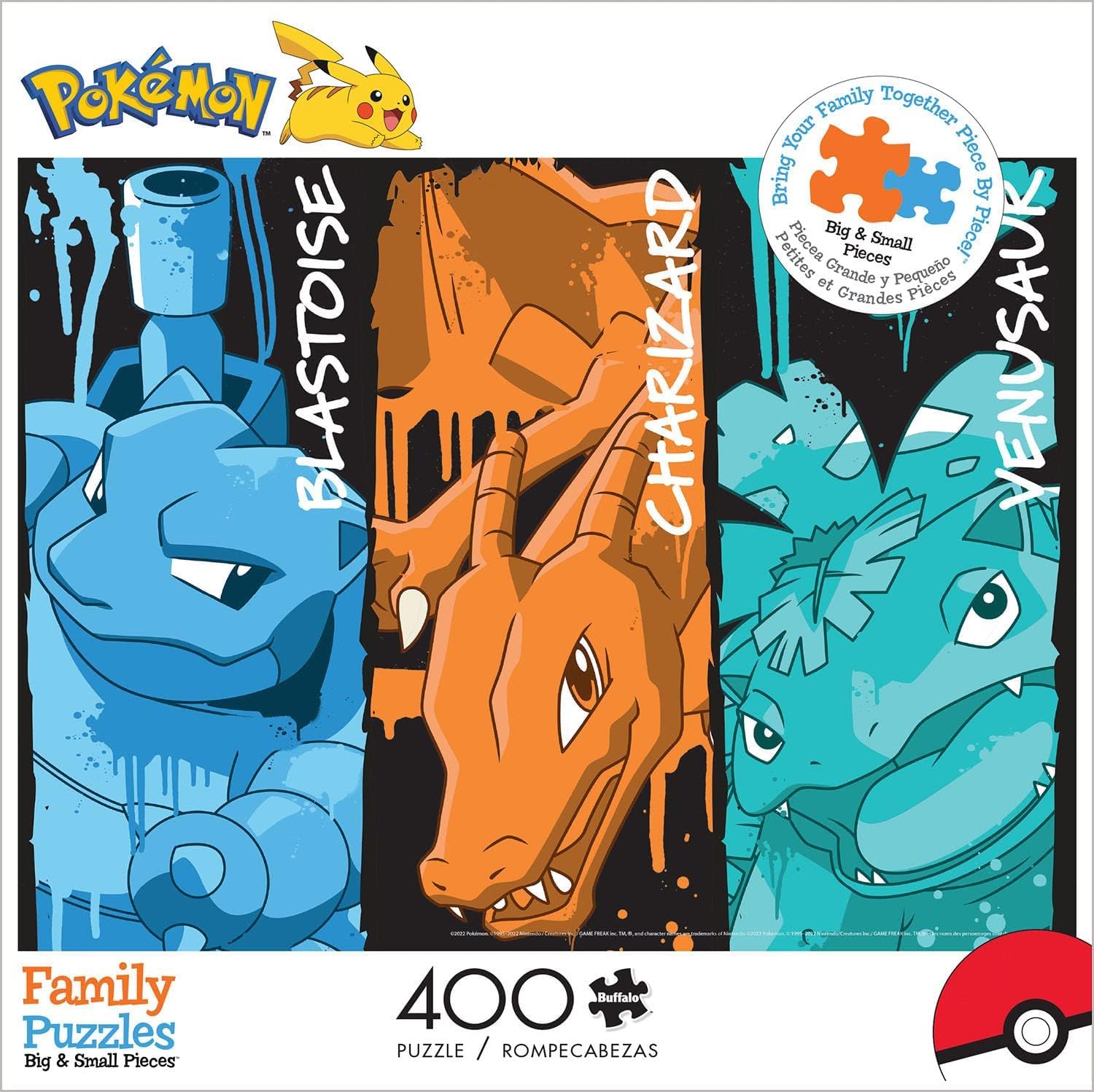 Buffalo Games - Pokemon - Blastoise, Charizard, and Venusaur Graffiti - 400 Piece Jigsaw Puzzle for Families - Precision-Cut Pieces, Beautiful Artwork