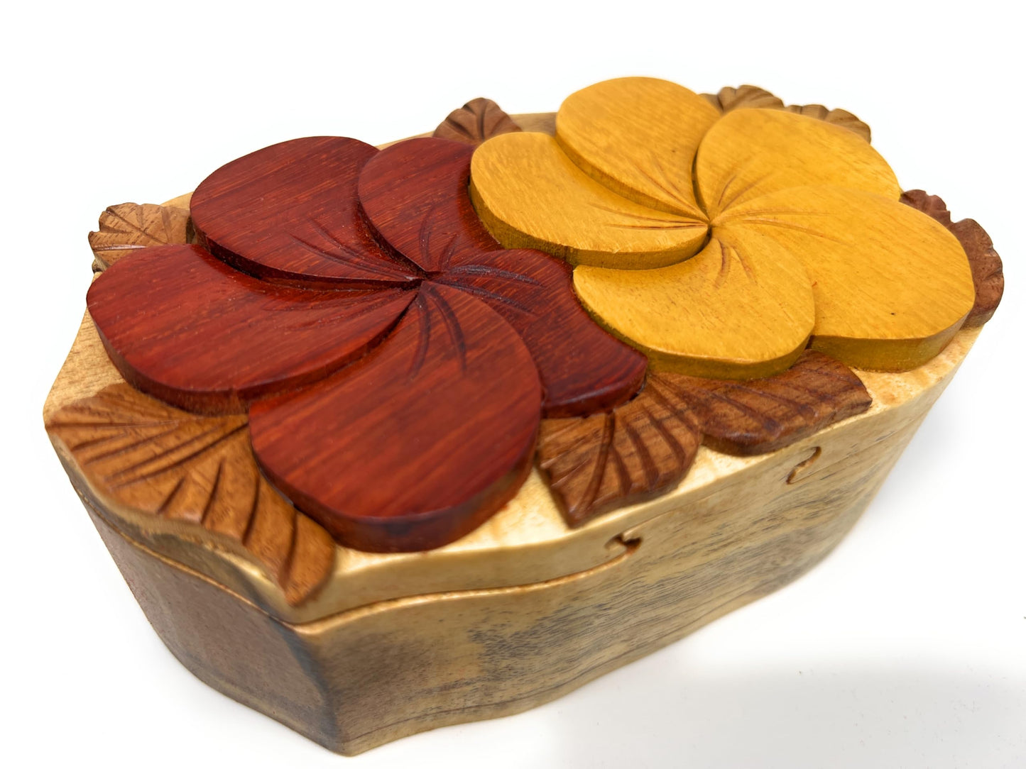 Floral Harmony, the Handcrafted Intarsia Hand Carved Wood Trinket/Jewelry Box