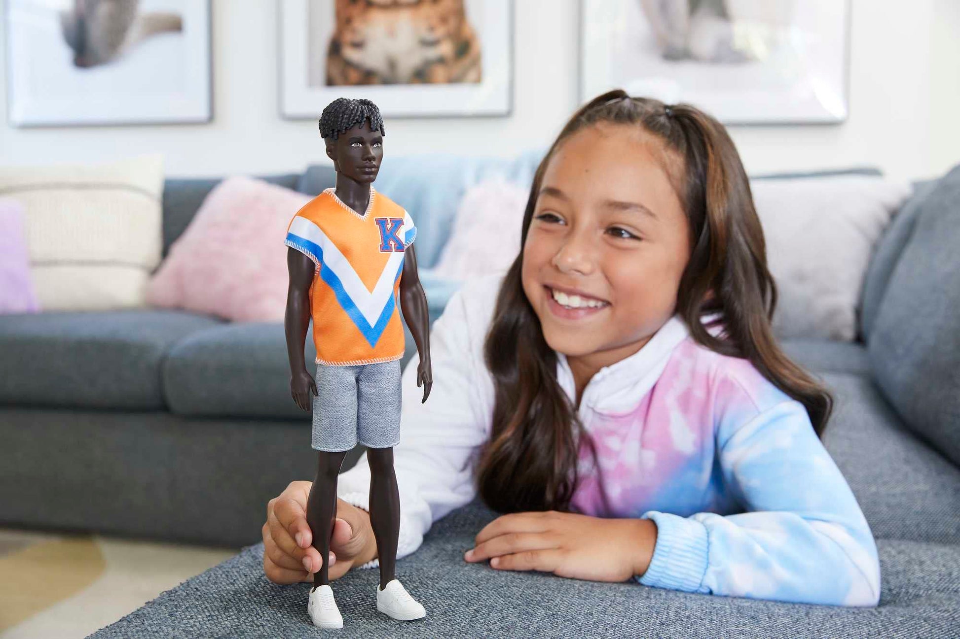 Barbie Fashionistas Ken Fashion Doll #203 with Twisted Black Hair Wearing Orange Athletic Jersey, Shorts & White Sneakers