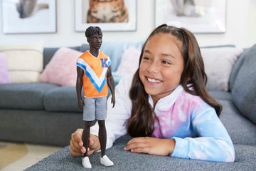 Barbie Fashionistas Ken Fashion Doll #203 with Twisted Black Hair Wearing Orange Athletic Jersey, Shorts & White Sneakers