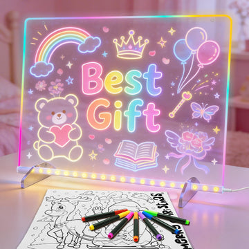 LED Note Board with 7 Colors, 13"x10" Led Drawing Board for Kids, Light Up Dry Erase Boards with 7 Markers, Soft Cloth, Hanging Chain-Gift for Ages