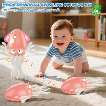 AOTIBO Baby Dancing Octopus Toy for 3 4 5 6 7 Year Old Boy Girl, Baby Tummy Time Electric Crawling Octopus Toys 36-96 Months, Dancing Squid Toy