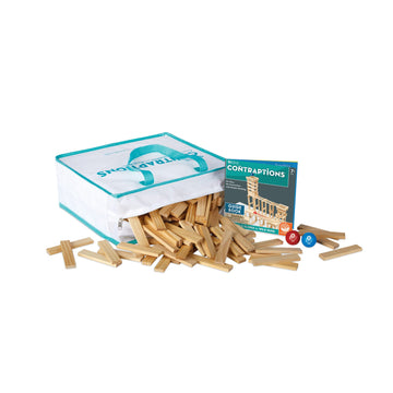 MindWare KEVA Contraptions, Wooden Blocks Building Set, Marble Run Kit, Includes 2 Balls - 400 Planks