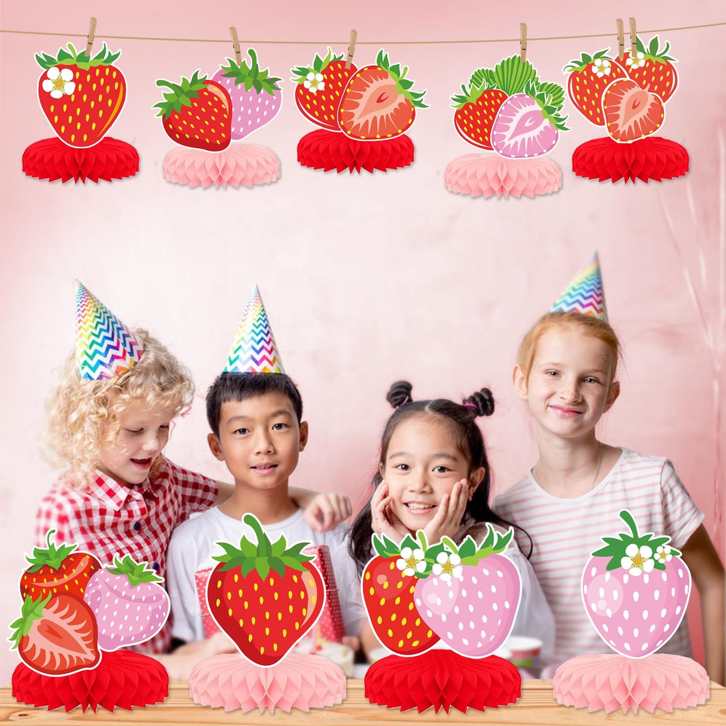 9 PCS Strawberry Centerpieces for Tables - Strawberry Table Decor Strawberry Party Decorations Strawberry Theme Birthday Decorations