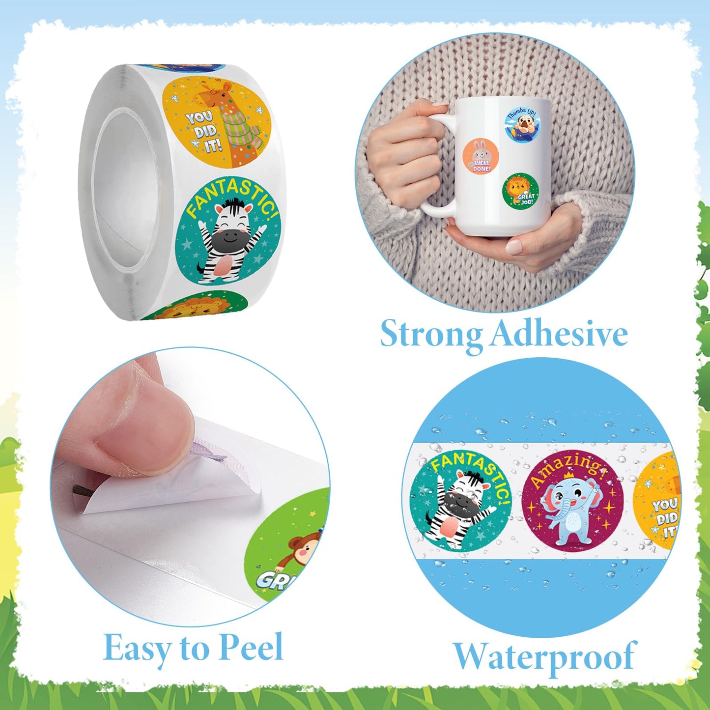 Decorwell 3000PCS Reward Stickers for Kids, 1 Inch Good Job Stickers Bulk 8 Animal Patterns, Classroom Incentive Stickers for Teachers, Party Favors