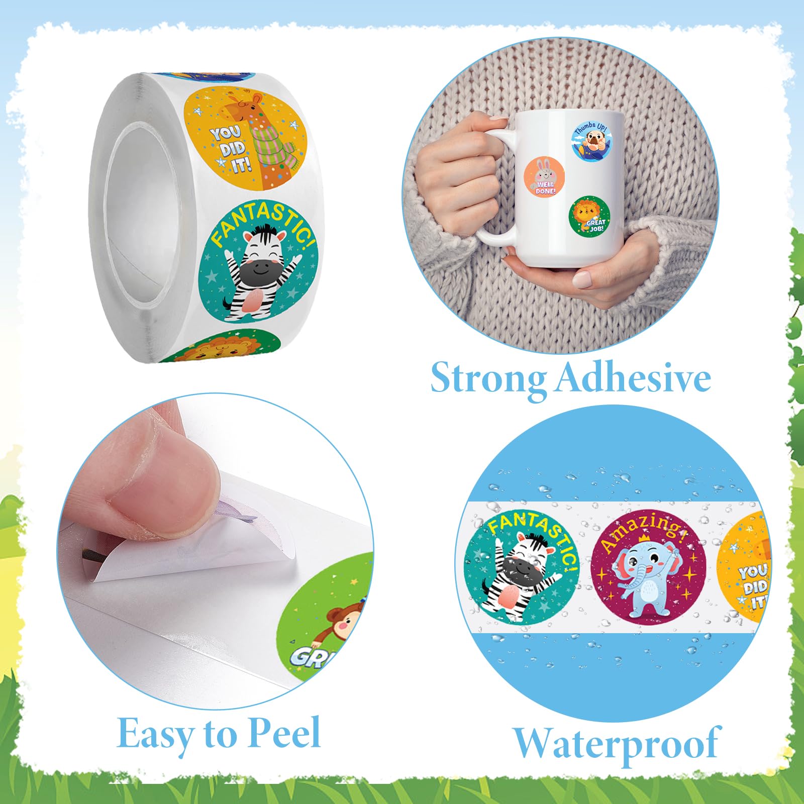 Decorwell 3000PCS Reward Stickers for Kids, 1 Inch Good Job Stickers Bulk 8 Animal Patterns, Classroom Incentive Stickers for Teachers, Party Favors