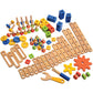 Constructive Playthings Wood Stress Nut and Bolt Builder with Activity Cards, Building Toys for Toddlers, Early STEM and Fine Motor Skills, 84-Piece