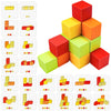 NiToy Wooden Cube Toy 16PCS Building Blocks for Kids 40 Pattern Cards and Storage Pouch, 4 Colors 3D Space Stacking Game STEM Educational Preschool