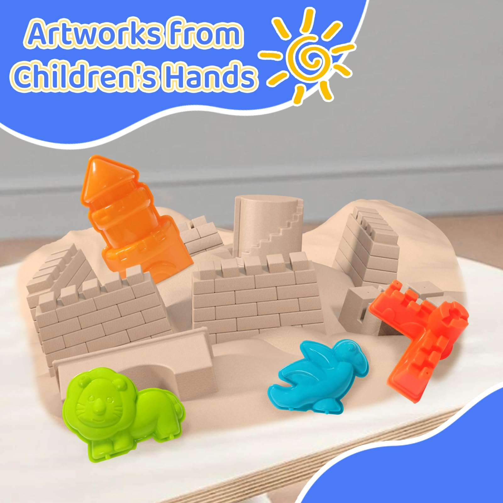 50 Ps Deluxe Sand Molds Tools Set, Sandbox Toddlers Toys, Beach Sand Castle Building, Indoor Outdoor Sensory Kids Play - Safari Animals, Mini Castles