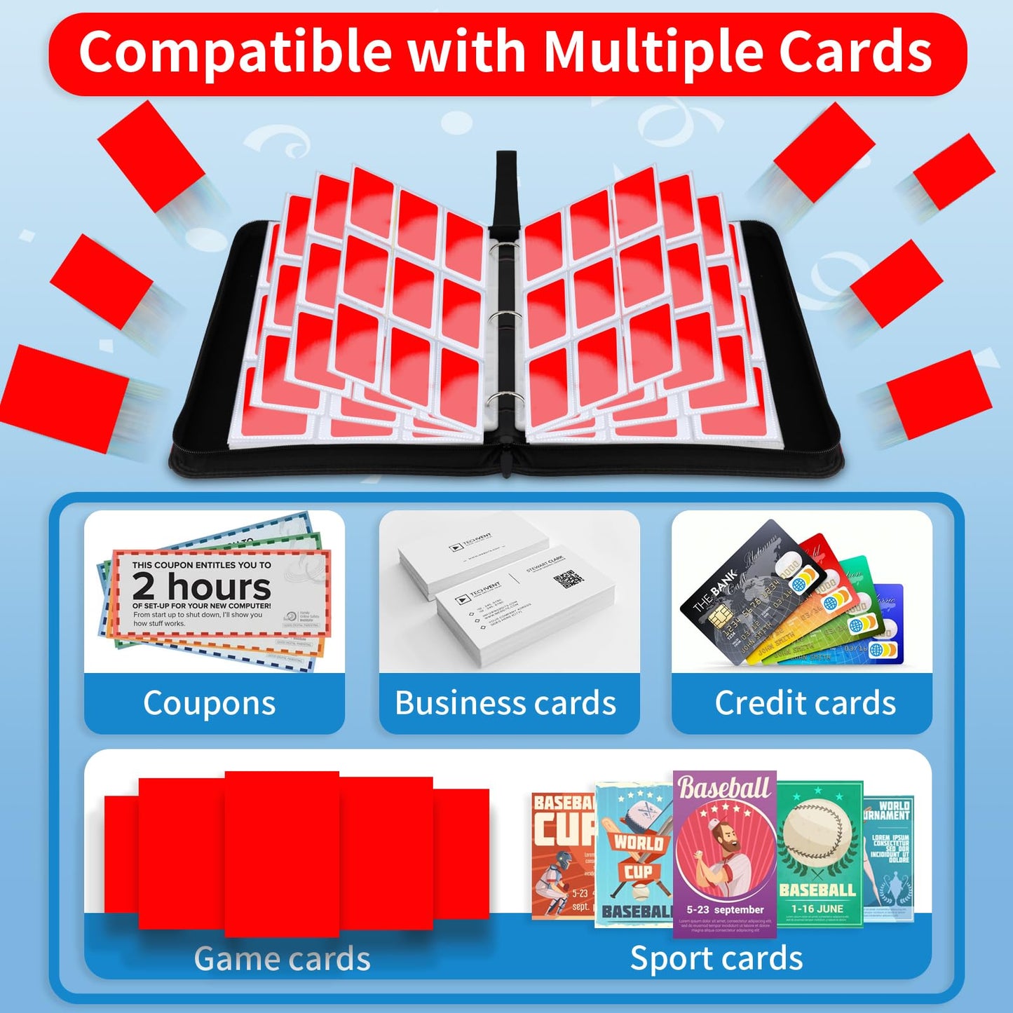 Slizenp Trading Card Binder 9 Pocket, 900 Pockets Card Holder with 50 Removable Sleeves for Game Cards,Premium Card Book, Game Cards & Sports Cards