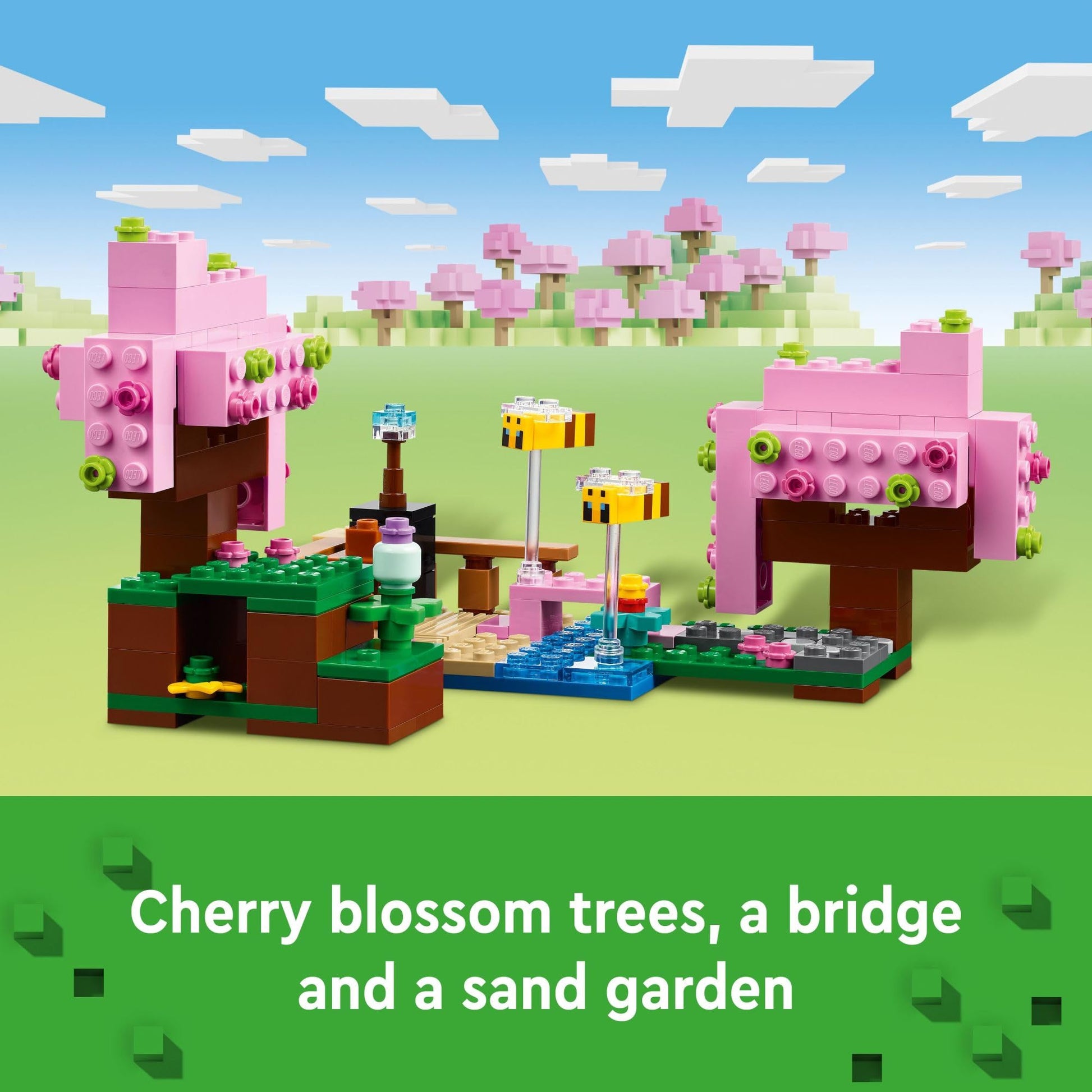 LEGO Minecraft The Cherry Blossom Garden, Video Game Toy for Kids, Building Set with 2 Minecraft Minifigures, Bees and a Sniffer Figure, Hands-on Toy
