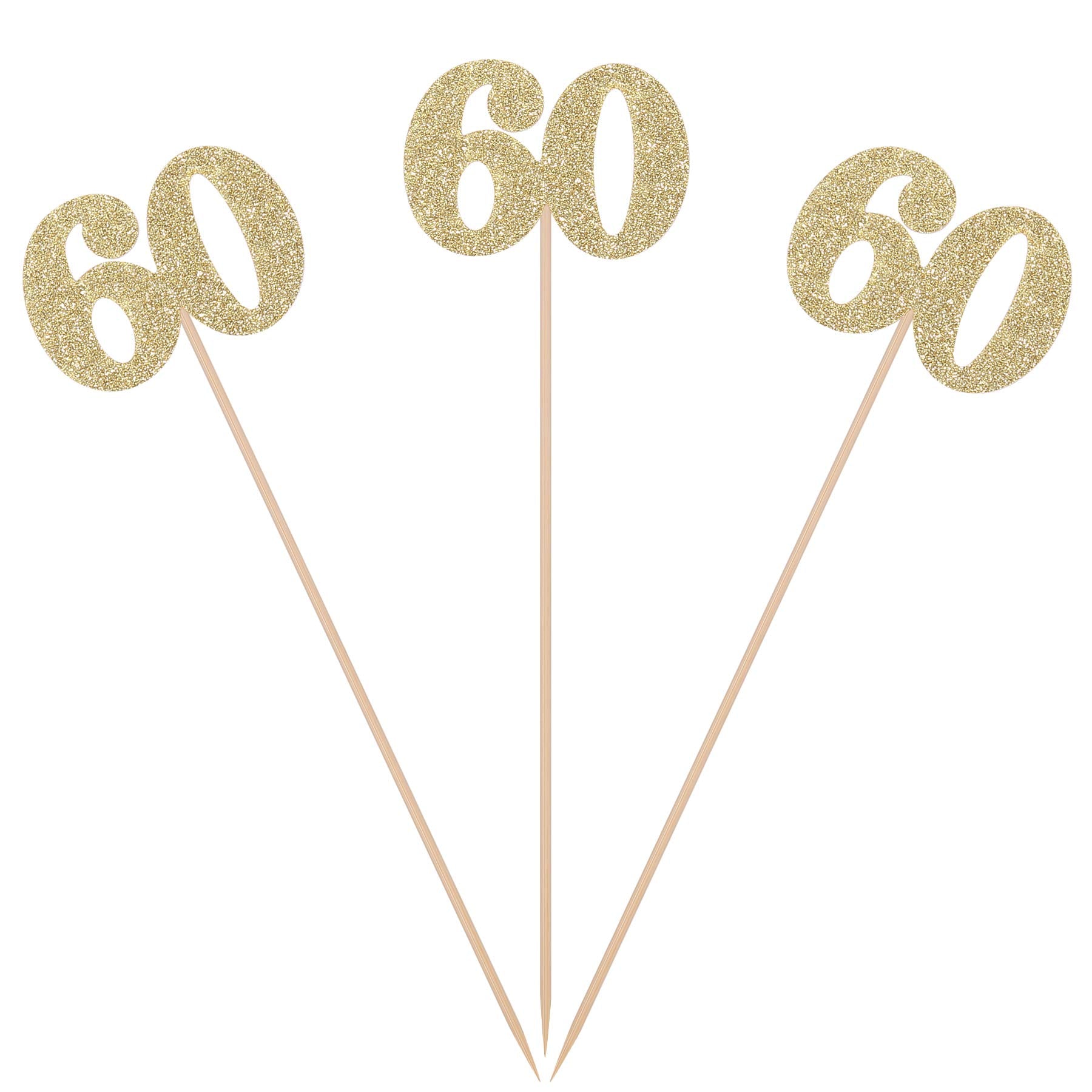 Pack of 10 Gold Glitter 60th Birthday Centerpiece Sticks Number 60 Table Topper Age Letter Decorations