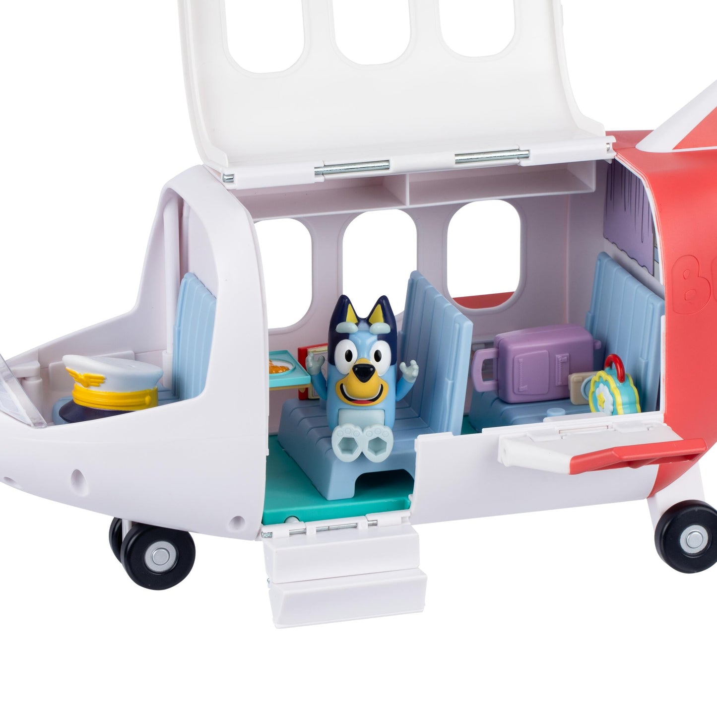 Bluey Adventure Plane, Features a Pilot Figure, Opening Roof, Fold Down Stairs and Wings and Seating for the Family, Includes 5 Accessories, Luggage