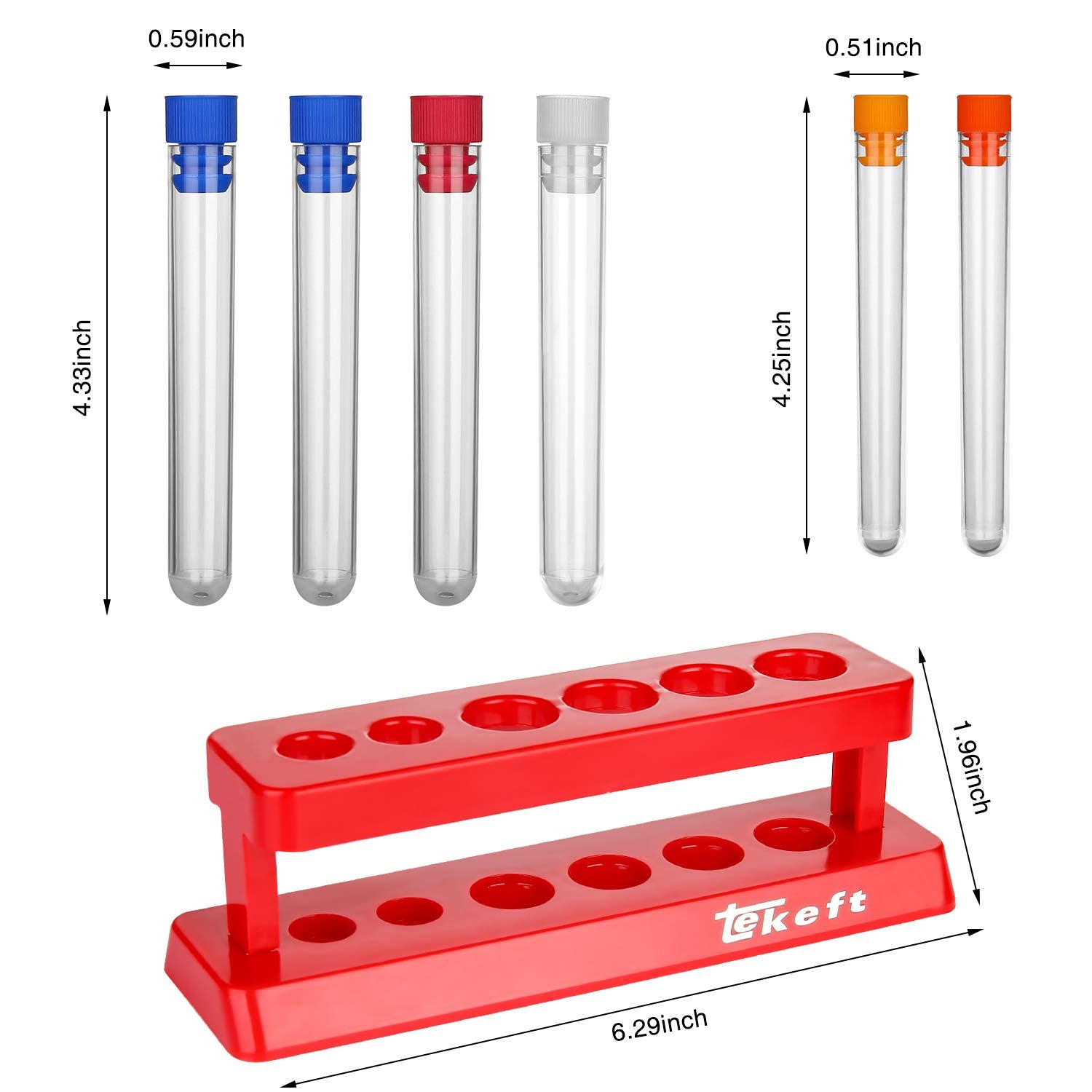 TEKEFT Set of 6 Assorted Color Plastic Test Tube Set with Caps and Rack Scientific Experiment(1 Set)