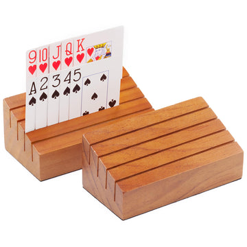 GSE Games & Sports Expert Wooden Playing Card Holders Tray Racks Organizer Set for Seniors Adults, Card Tray Racks for Bridge Canasta UNO Card Playing