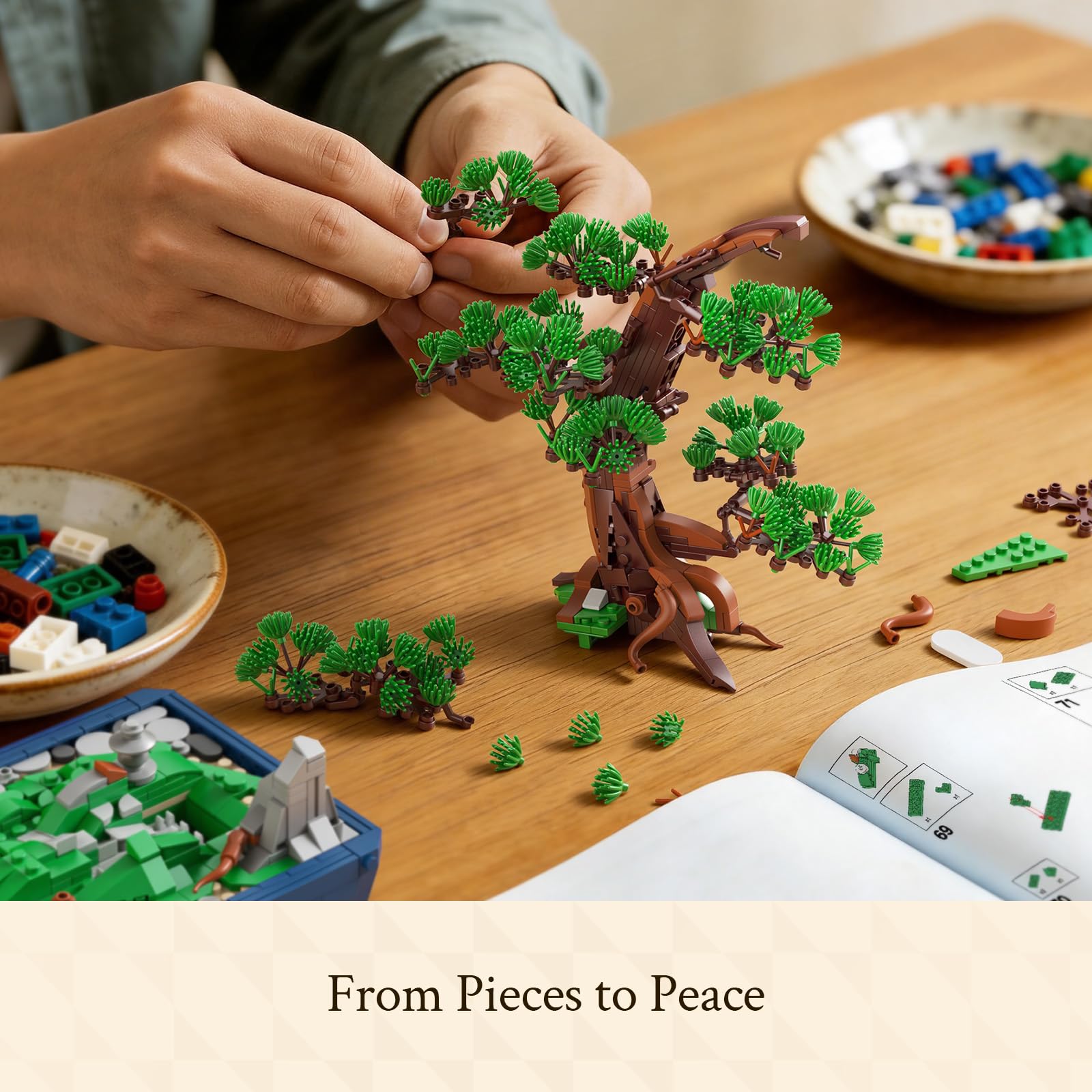 Wise Block Bonsai Tree Building Set for Adults, 950 PCS Japanese Pine Bonsai Building Kit with Interchangeable Snow & Green Foliage, Botanical