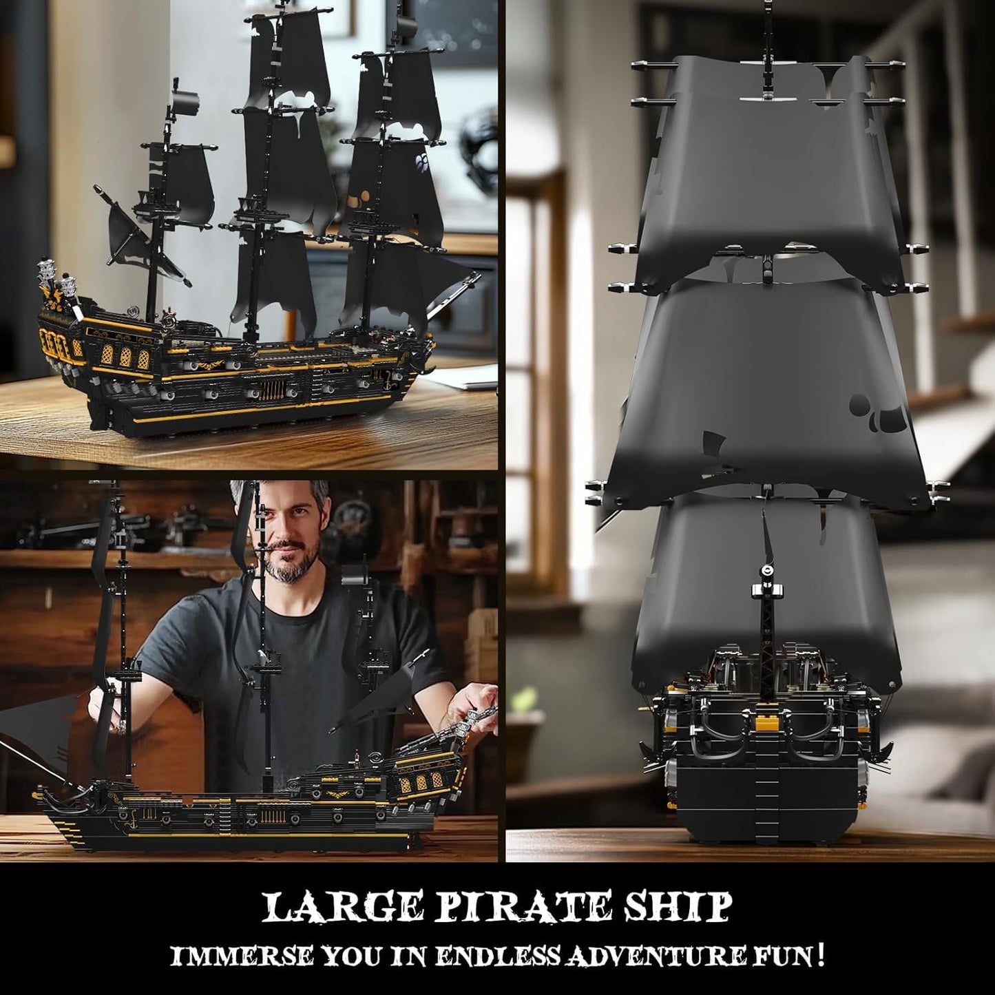 Mould King 13199 Pirates Ship Model Building Blocks Kits, MOC Large Black Pearl Sailboat Model Construction Set to Build, Gift for Age 14+/Adults