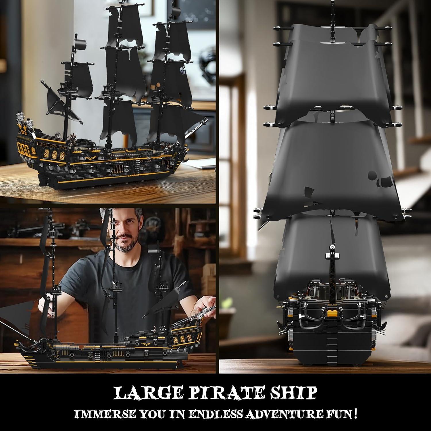 Mould King 13199 Pirates Ship Model Building Blocks Kits, MOC Large Black Pearl Sailboat Model Construction Set to Build, Gift for Age 14+/Adults