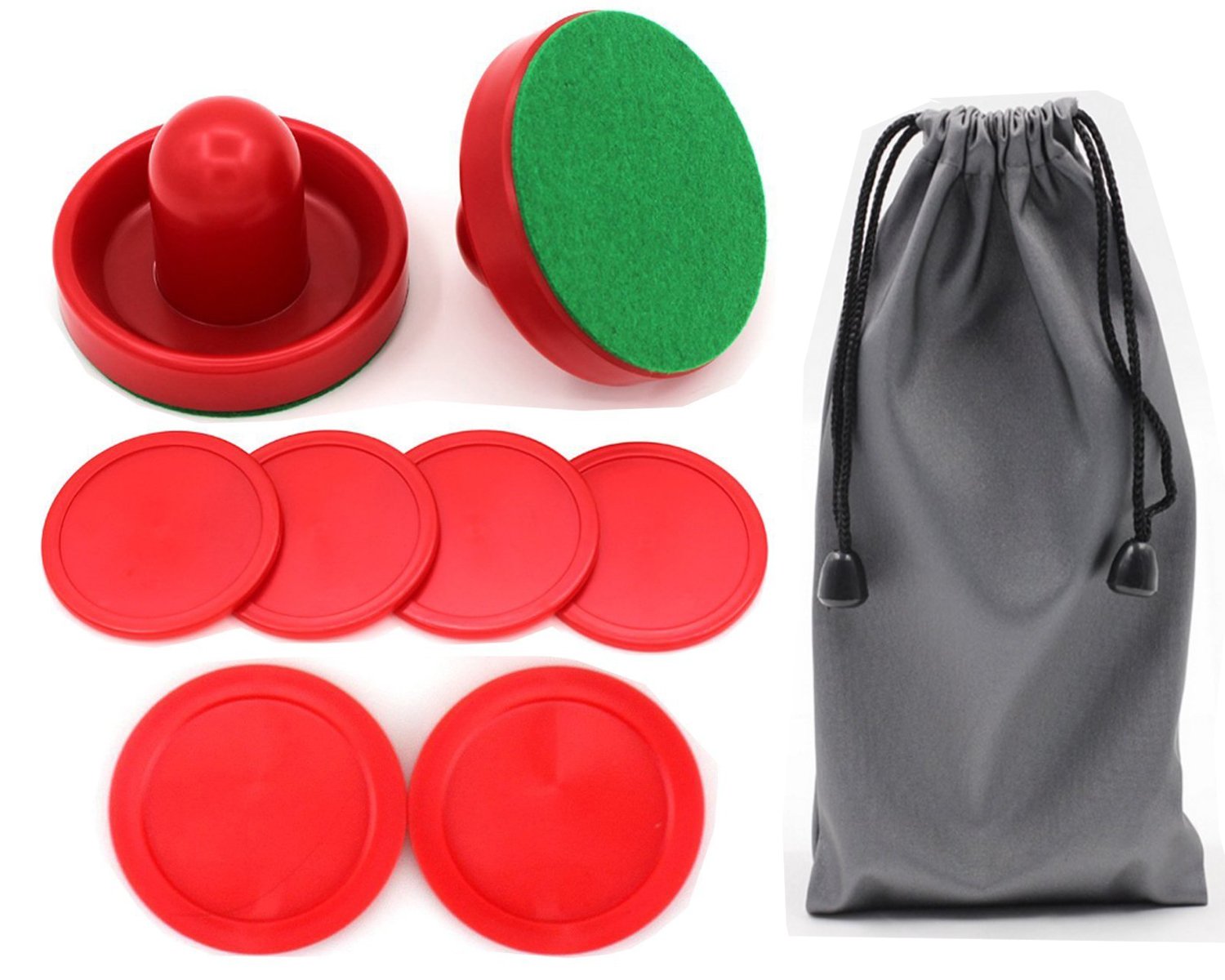 Qtimal Home Standard Air Hockey Paddles and 2 Size Pucks, Small Size for Kids, Large Size for Adult, Great Goal Handles Pushers Replacement