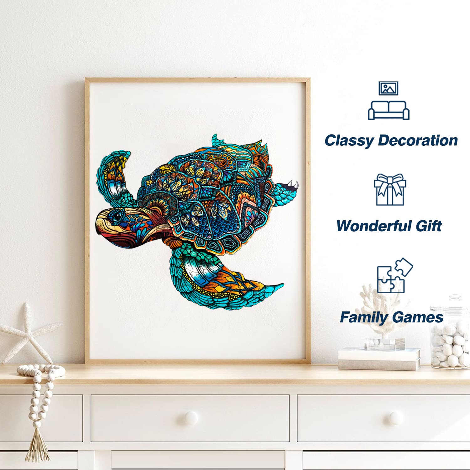 Jigfoxy Wooden Puzzles for Adults, Sea Turtle Wooden Jigsaw Puzzles for Adults Kids, Unique Animal Shape Wood Cut Puzzles, Christmas Thanksgiving
