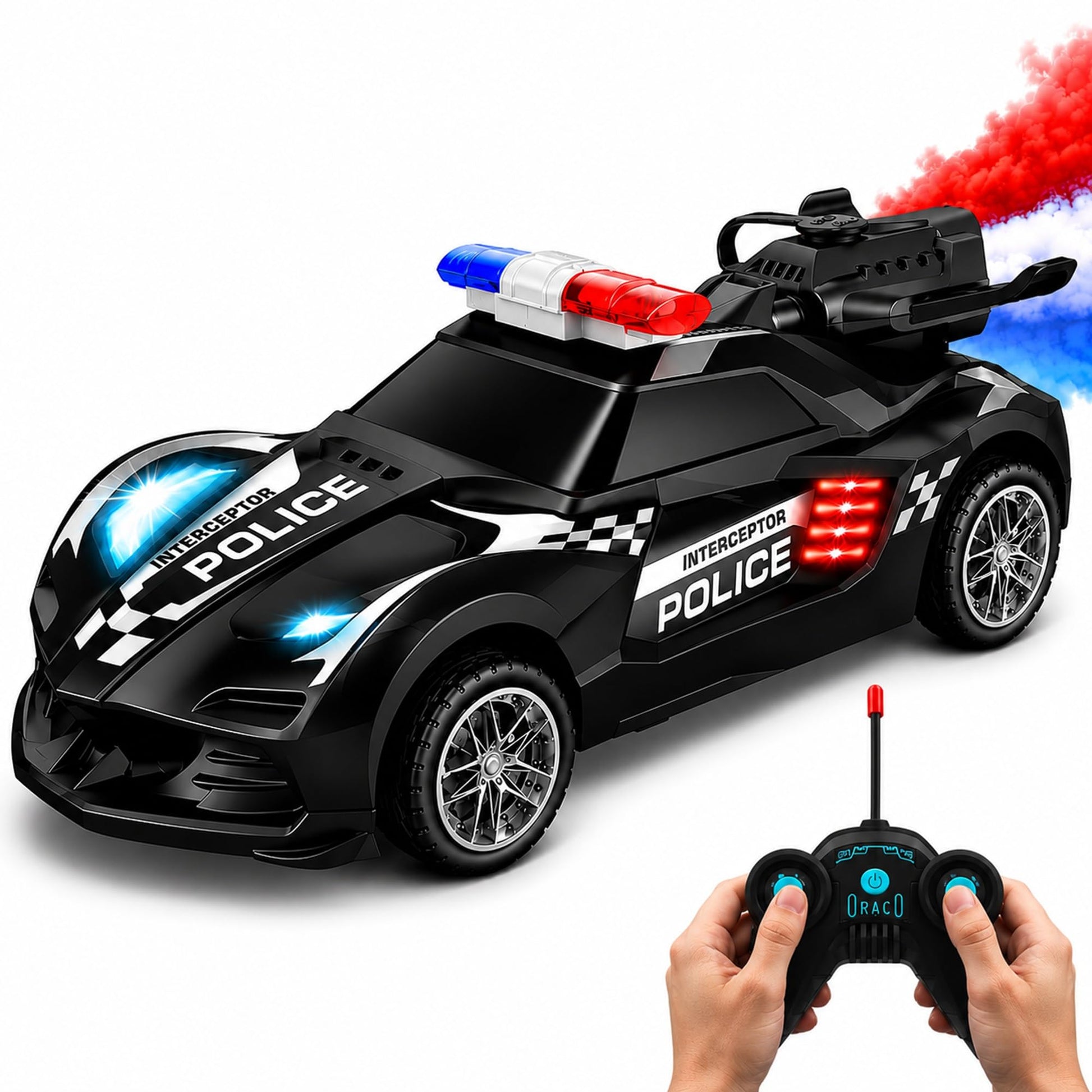 TOOTY TOY Remote Control Police Car Toy with Smoke Effect & LED Lights, Fast Rechargeable RC Car for Kids, Anti-Slip Rubber Tires, Cool Police Toys
