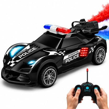 TOOTY TOY Remote Control Police Car Toy with Smoke Effect & LED Lights, Fast Rechargeable RC Car for Kids, Anti-Slip Rubber Tires, Cool Police Toys