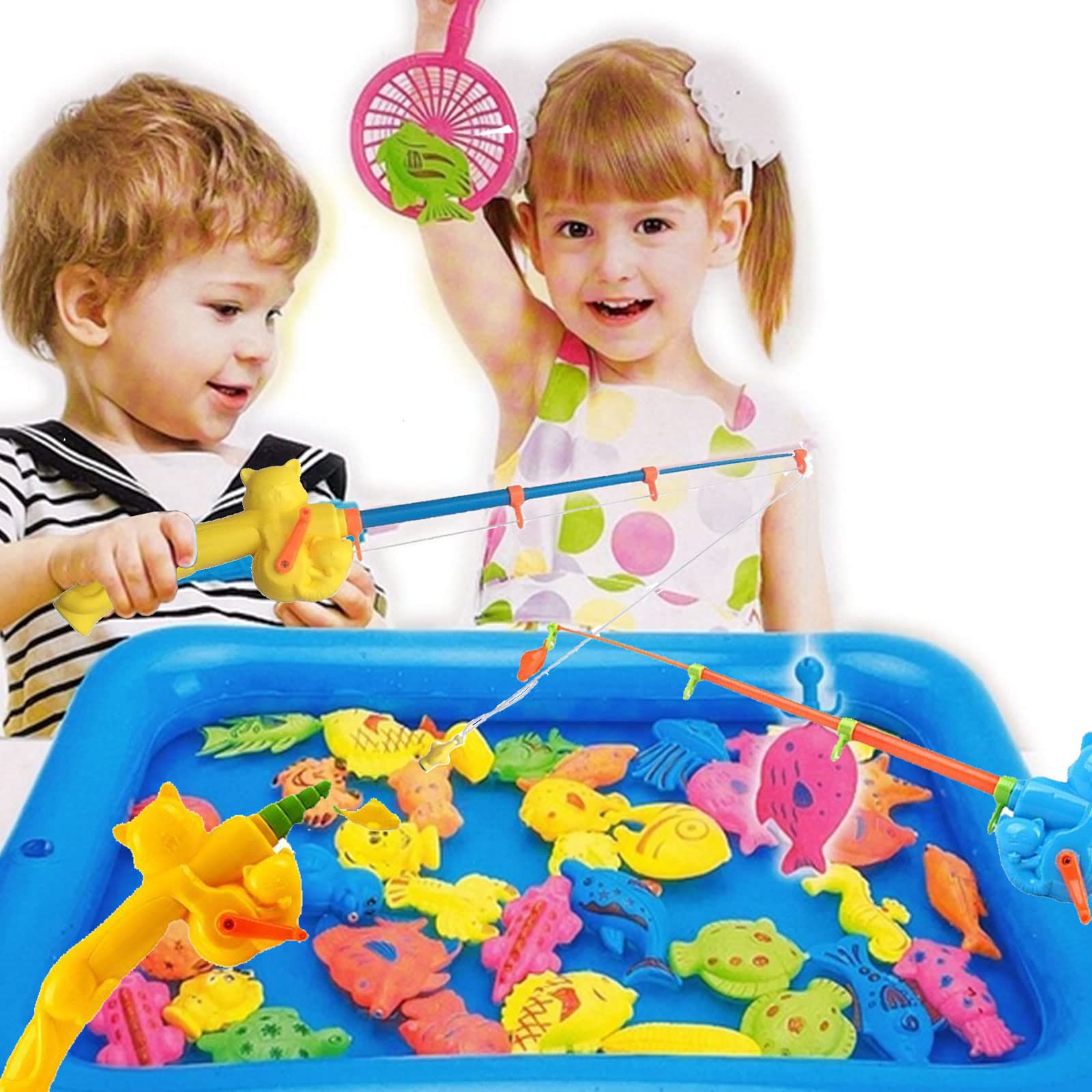 Timisea 6 Pieces Fishing Rod Magnetic Fishing Game Educational Learning Toys 3 Colors Plastic Floating Fish Toddler Color Ocean Sea Animals