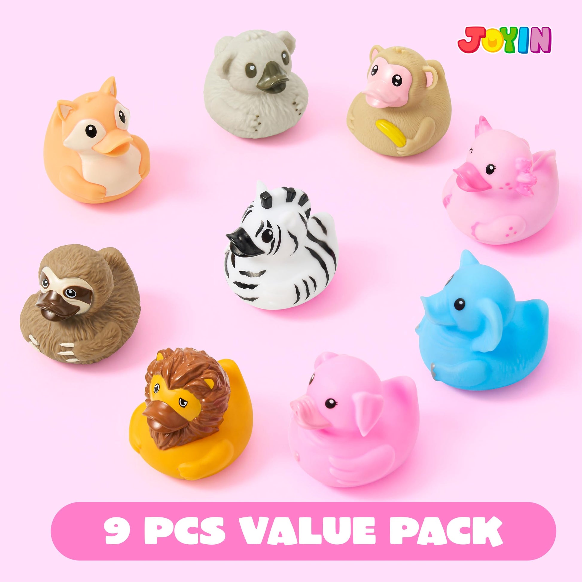 JOYIN 9 Pack Animal Rubber Duck Bath Toys, 2.3 Inch Rubber Squeaky Animal Toys, Cute Mini Zoo Animals for Bathtub Play, Party Favors, Easter Basket