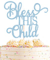 AHAORAY Bless This Child Cake Topper - Light Blue Glitter Chlid Christening Cake Decoration Supply - Smash Cake Topper for First Holy Communion