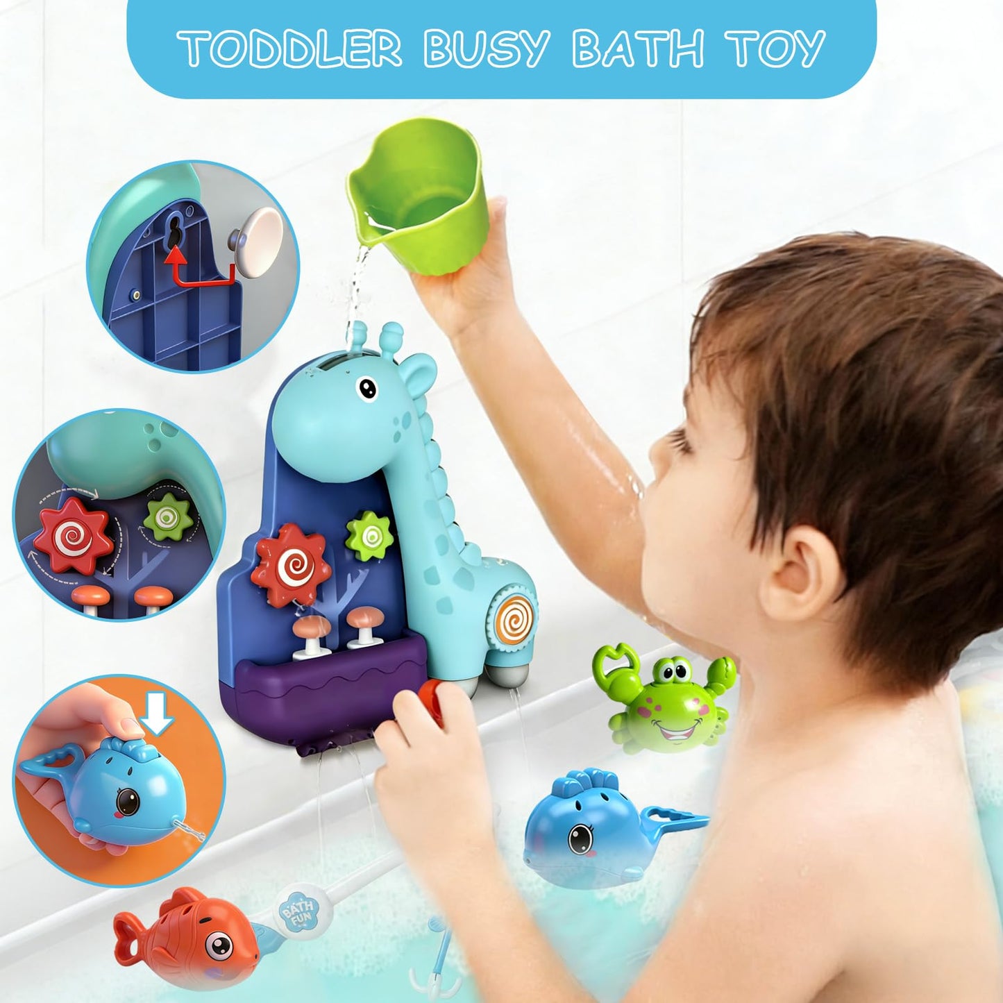 Uermis Toddler Bath Toys for Kids Ages 1-3, Waterfall Giraffe Interactive Bathtub Toys for Baby Boys Girls Gifts, Early Developmental Shower Toy
