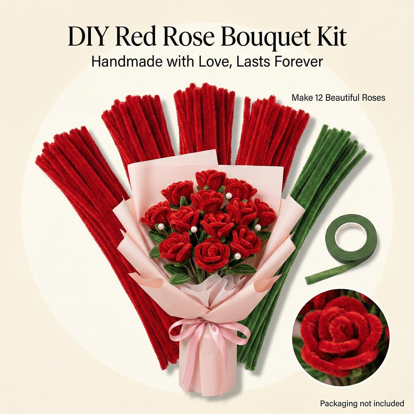 500 PCS Pipe Cleaner Flower Kit,Chenille Stems for Craft with Floral Wire